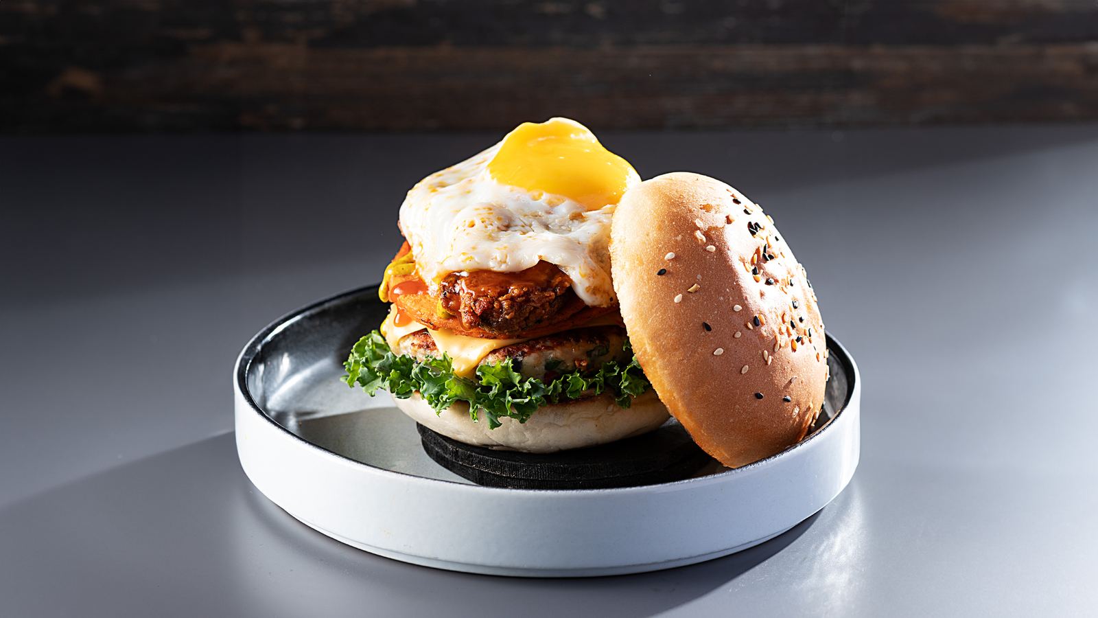 420 Chicken Burger, double patty loaded burger