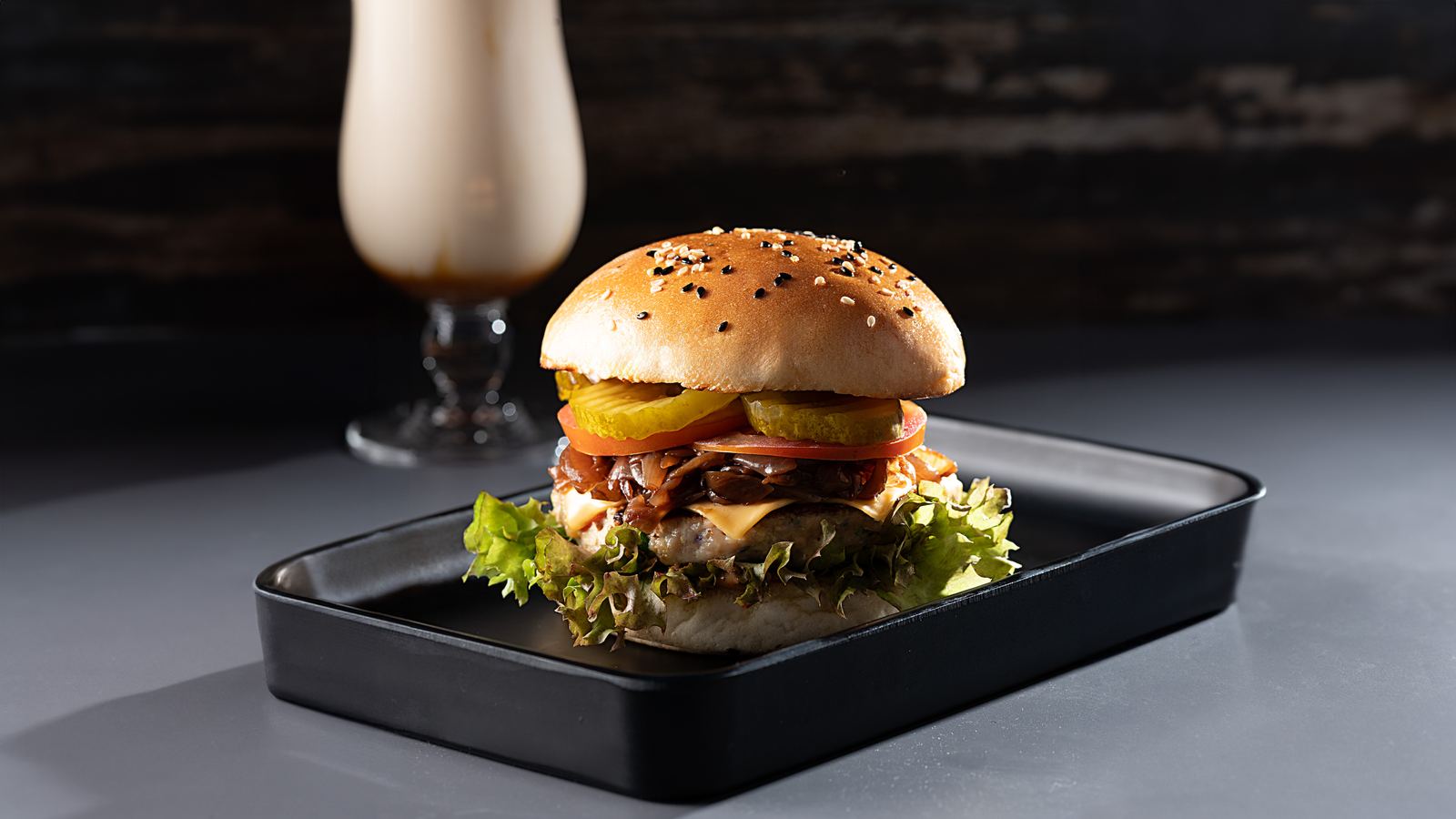 Frenchie Chicken Burger with balsamic onions